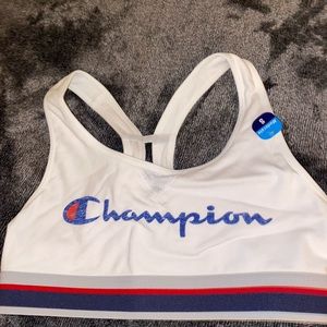 New w Tags Champion White, Blue, red, and gray striped band sports bra